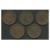 5- Mixed Large Cents 1816-1851