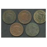 5- Mixed Large Cents 1817-1848