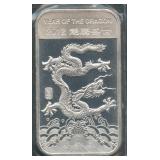 2012 Year of the Dragon .999 Silver Bar 1 ozt