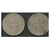 (0.87 ozt TW) 2- Mexico 50 Centavos .903 Silver