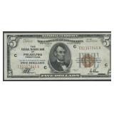 1929 $5 Federal Res Bank Note Philly FR-1850C