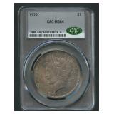 1922 Peace Silver Dollar CAC MS 64