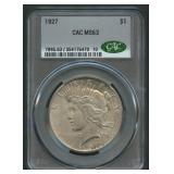1927 Peace Silver Dollar CAC MS 63