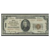 1929 $20 National Bank Note Ty2 Wilkes-Barre PA