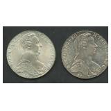 (1.8 ozt TW) 2- 1780 Austria 1 Thalers .833 Silver