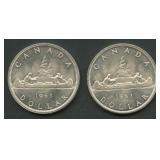 (1.50 ozt TW) 2- 1963 Canada Dollars .800 Silver