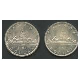 (1.50 ozt TW) 2- 1963 Canada Dollars .800 Silver