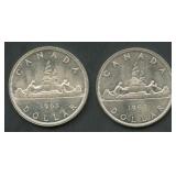 (1.50 ozt TW) 2- 1963 Canada Dollars .800 Silver