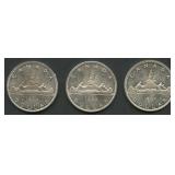 (2.25 ozt TW) 3- 1963 Canada Dollars .800 Silver