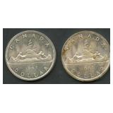 (1.50 ozt TW) 2- 1963 Canada Dollars .800 Silver
