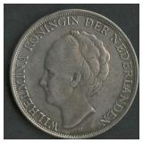 1943 Netherlands Wilhemina 2.5 G .720 Silver 25 g