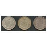 (1.60 ozt TW) 3- Mixed Mexico 1 Pesos .720 Silver