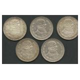 (2.57 ozt TW) 5- Mixed Mexico 1 Pesos .100 Silver