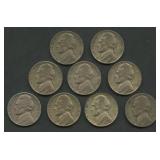 9- Mixed 1940's Jeffesron Nickels