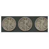 3- Mixed 1917 Dated Walking Liberty Halves