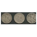 3- Mixed 1917 Dated Walking Liberty Halves