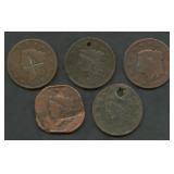 5- Mixed Coronet Head Large Cents - Damaged