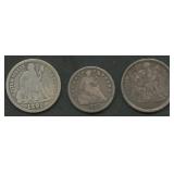 3- Nixed Seated Liberty Dimes and Half Dime