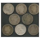 8- Mixed Seated Liberty and Barber Dimes