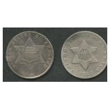 1852 and 1861 Three-Cent Silver Pieces