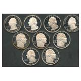 9- Mixed Silver 'S'  Proof Washington Quarters