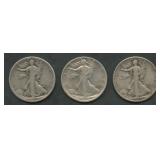 3- Mixed 1910's Walking Liberty Half Dollars