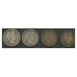 4- Mixed Liberty Head Barber Half Dollars