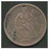 1864-S Seated Liberty Dime