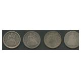 4- Mixed 1840's Seated Liberty Dimes
