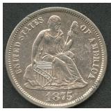 1875-CC Above Bow Seated Liberty Dime