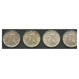 4- Mixed Walking Liberty Half Dollars AU/BU