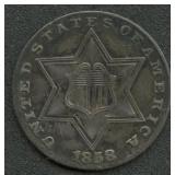 1858 Three-Cent Silver Piece Type II