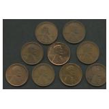 Run of 9-  1910's S-Mint Lincoln Head Cents