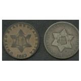1852 and 1853 Three-Cent Silver Pieces