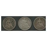 3- Mixed Seated Liberty Half Dimes