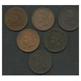 Run of 6-  Indian Head Cents 1871-1876