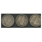 3- Mixed Liberty Head Barber Halves Better Grade