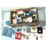 Jewelry Box w/Brooches, Necklaces, Earrings, Etc.
