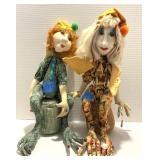 Handcrafted Whimsical Dolls Sitting on Stool 15"