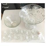 Punch Bowl with Cups, Bowl, Pedestal Base