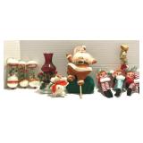 Vtg Christmas Elves, Santa, Oil Lamp, Ornaments
