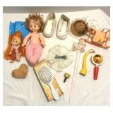 Vintage Dolls, Shoes, Rocking Horse Chair, Rattle