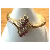 Ruby Diamond Cluster 14KP Yellow Gold Ring 8.5