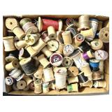 Box of Wooden Spool Thread Assortment