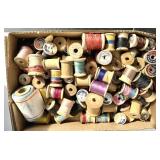 Box of Wooden Spool Thread Assortment