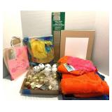 Assorted Craft Supplies, Fur, Feathers, Bells, Etc