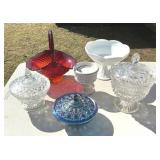 Glassware Assorted Lot Basket, Candy Dishes
