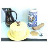 Beer Stein, Pitcher, Cheese Mouse Plate/Cover, Etc