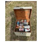 Wooden Tool Box w/Empty Collectible Beer Cans