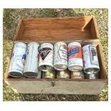 Wooden Tool Box w/Empty Collectible Beer Cans
